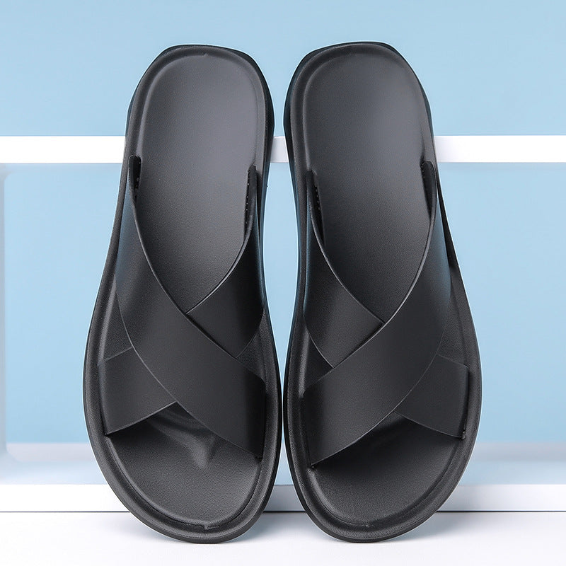 TEMU Men’s Korean-Style Leather Slippers | Plus Size Sandals