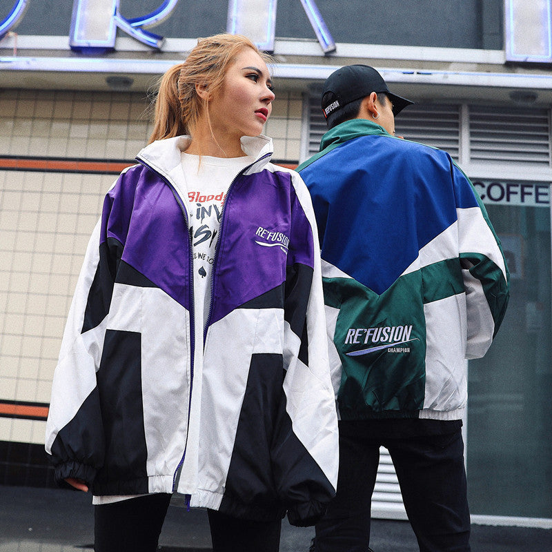 Harajuku Korean Street Color-block Jacket – Men’s Ulzzang Fashion Trench Coat
