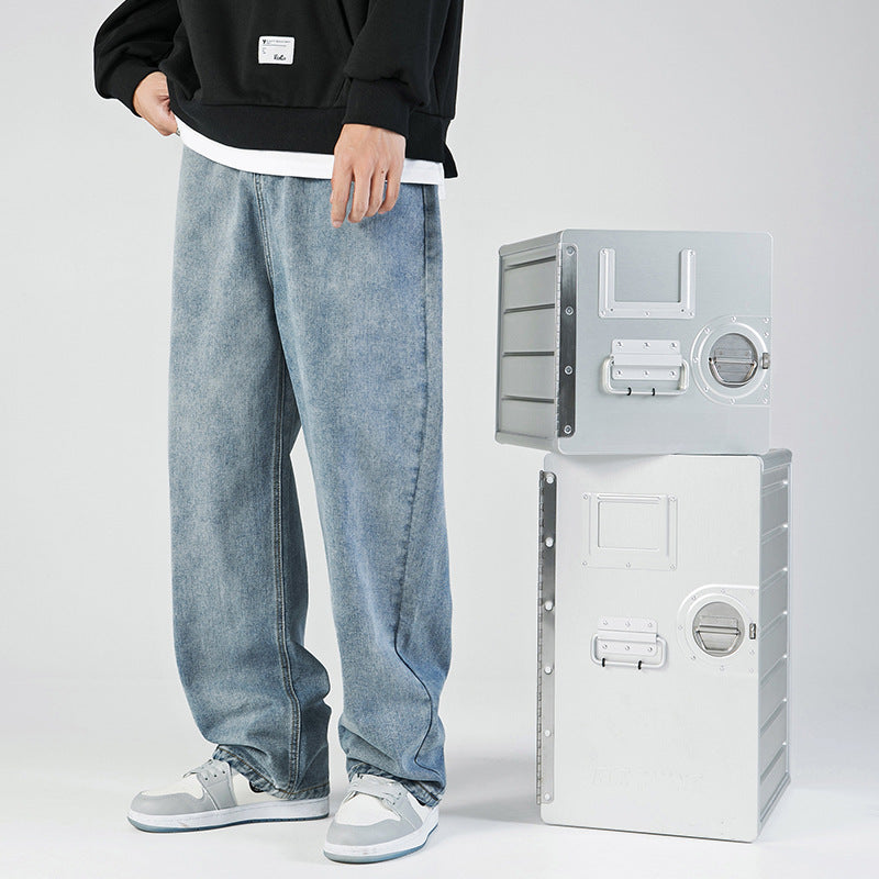Men's Washed Jeans – Loose Straight Fit, Japanese Style