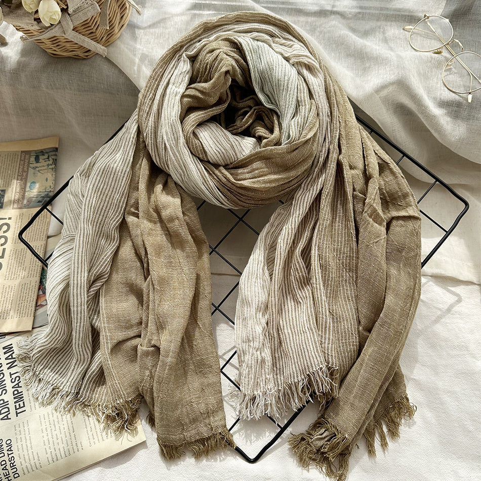 Japanese Style Striped Cotton Linen Scarf Nepal