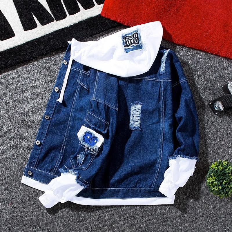 Men's Stitching Denim Baseball Jacket Casual