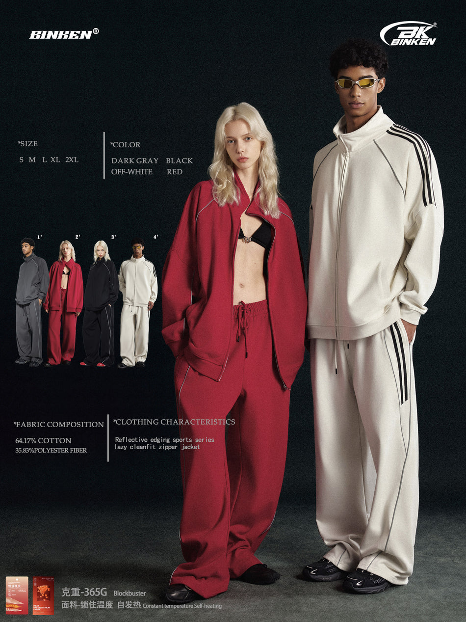 Men's Autumn Reflective Stripe Cardigan Sports Suit Set