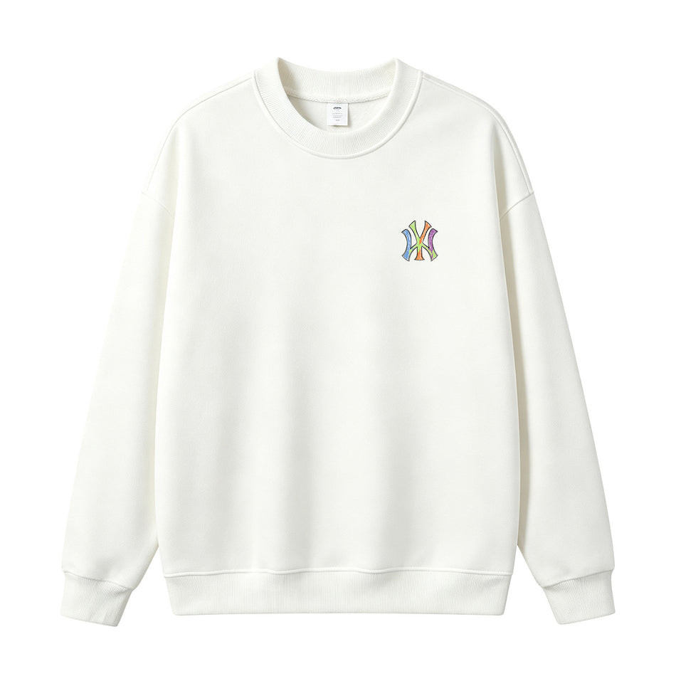 Men’s Printed Fleece Sweatshirt Crew Neck Loose Fit Ribbed Hem