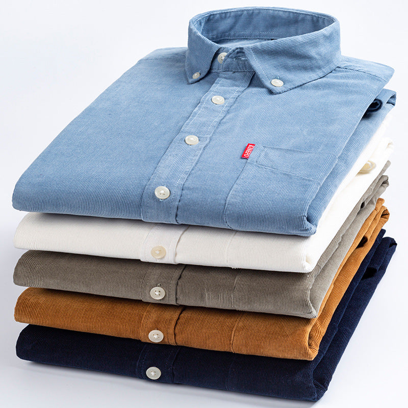 Men’s Cotton Corduroy Slim Fit Shirt – Korean Style