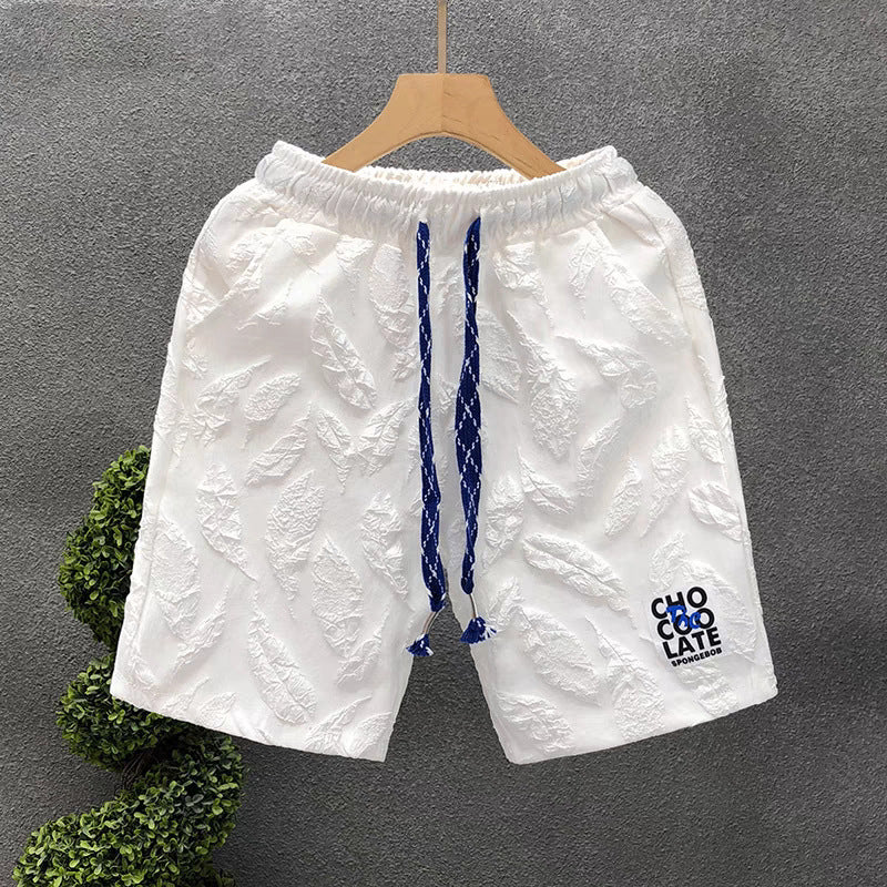 Men’s Trendy Ice Silk Pleated Bubble Print Shorts | Summer Thin Five-Point Straight Mid-Length Youth Style Pants