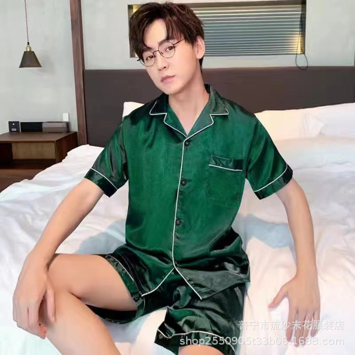 Ice Silk Men’s Pajamas – Cool & Soft Summer Short-Sleeve Set