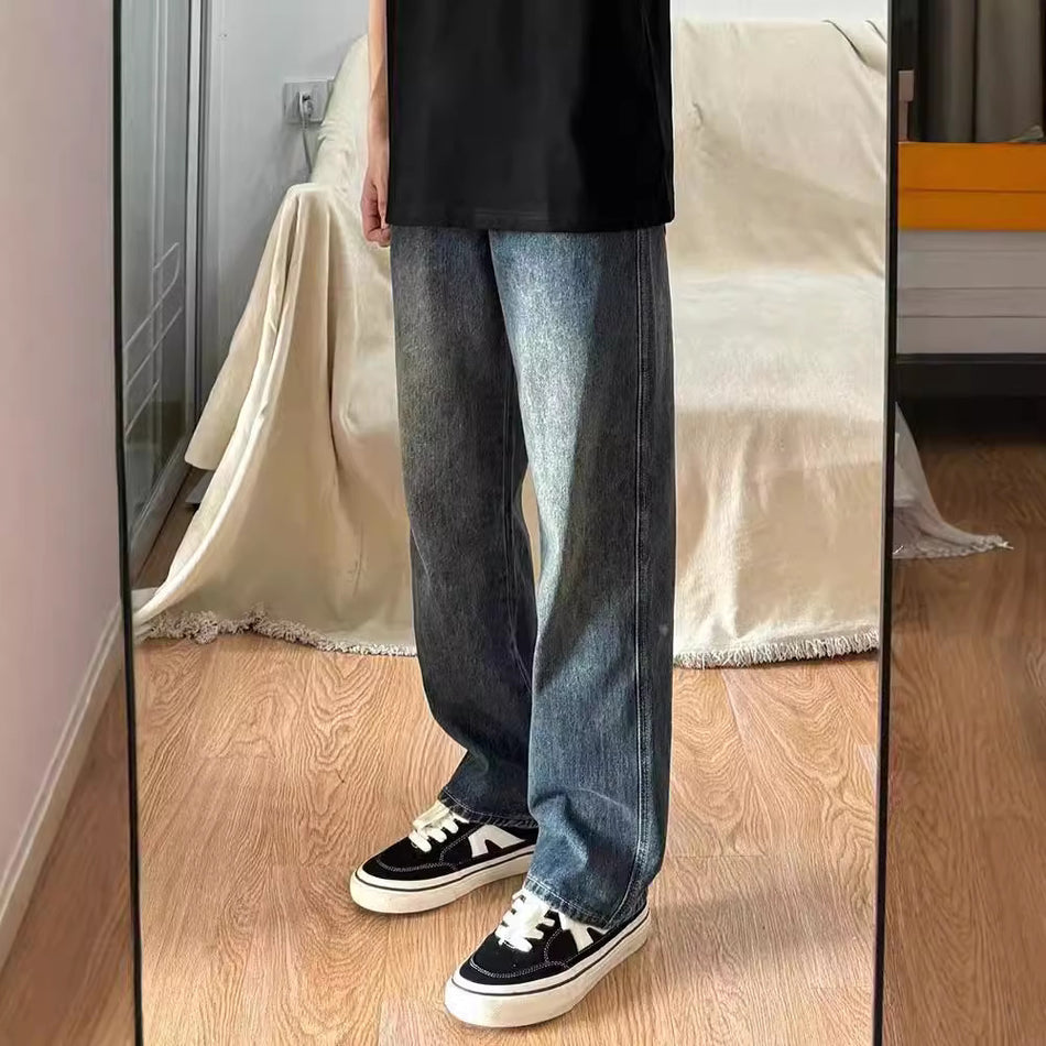 Men’s Retro Blue Wide-Leg Jeans | Loose Fit Spring Style