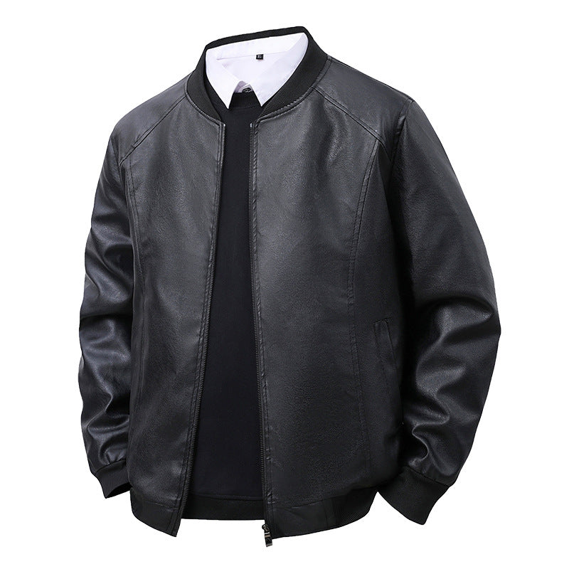 Men’s PU Leather Jacket – Retro Baseball Collar Slim Fit
