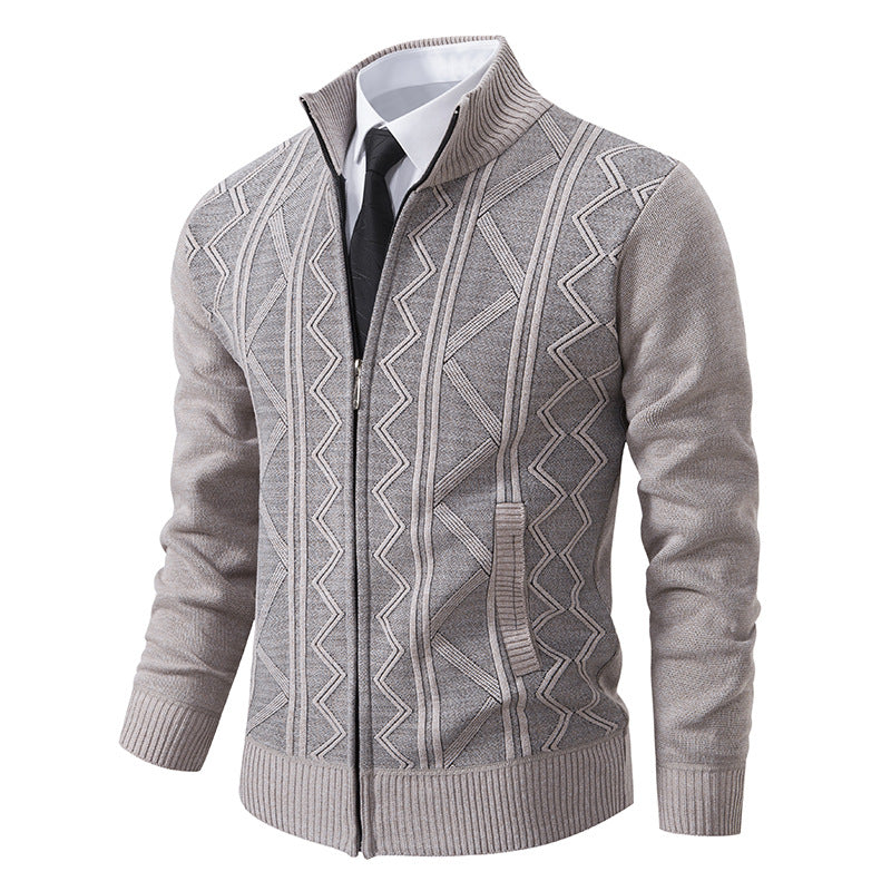 Men's Zipper Collar Knit Cardigan – Autumn Winter Thick Sweater