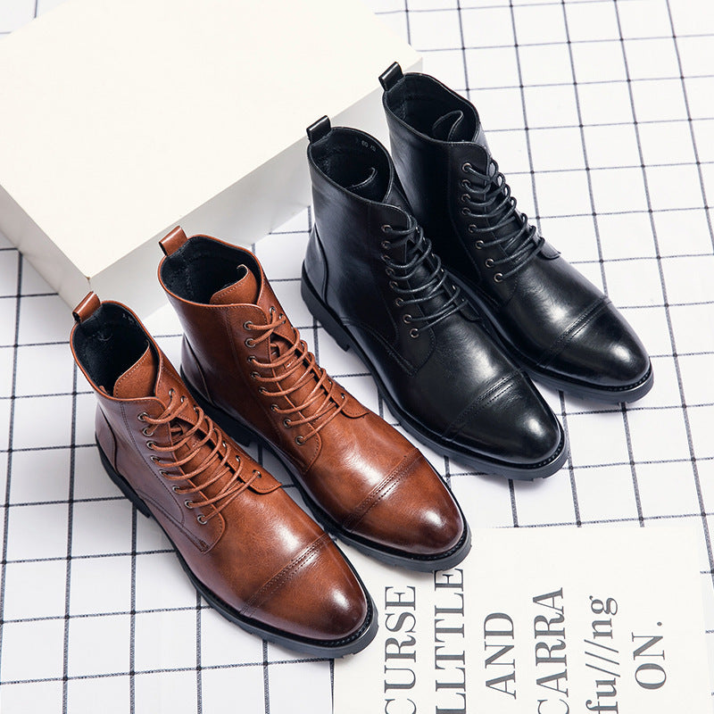Men’s Stylish High-Top Boots | Brogue Leather Design