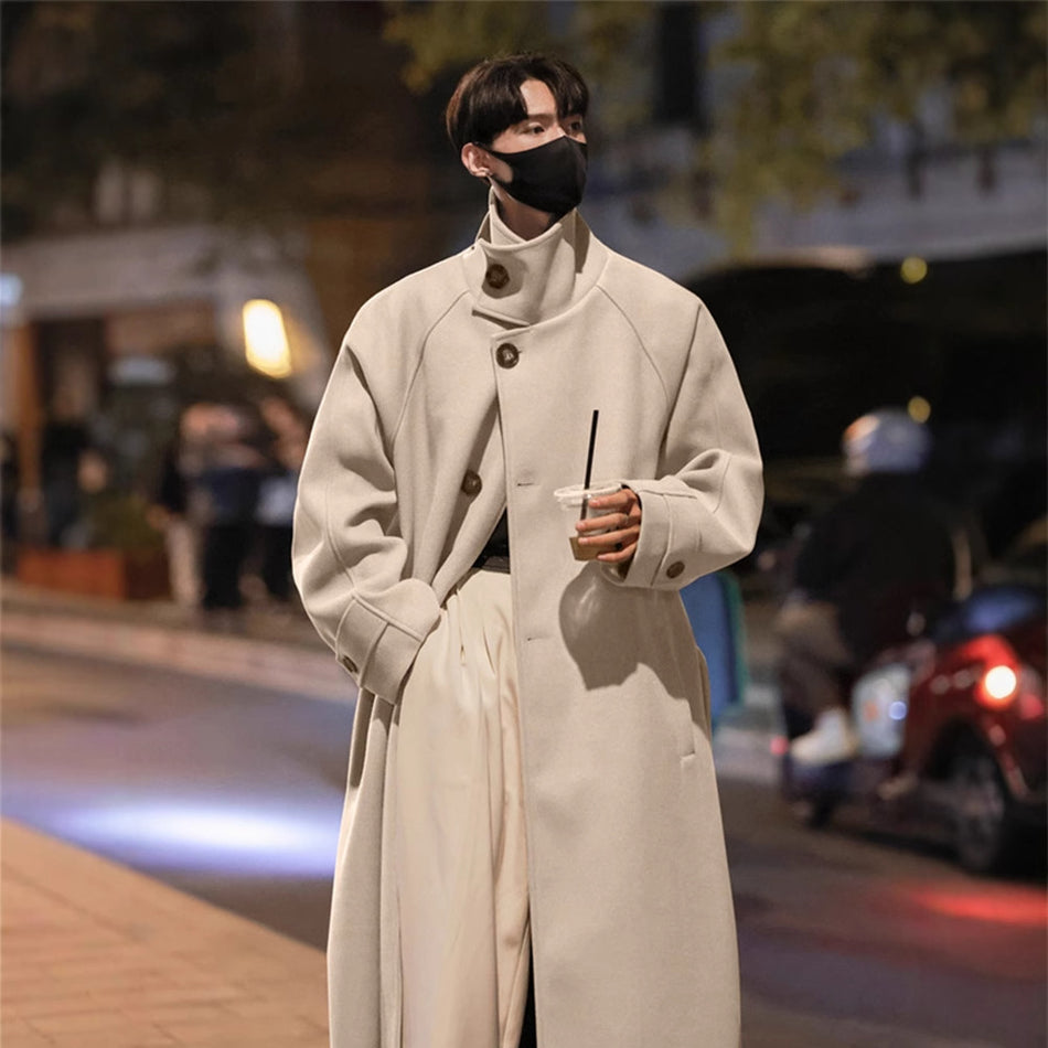 Men’s Korean Over-the-Knee Wool Coat – Thick Warm Winter Style