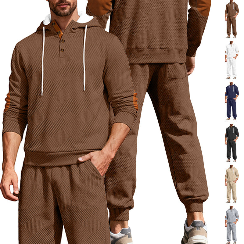 Men's Autumn-Winter Jacquard Hooded Sweatshirt Two-Piece Set