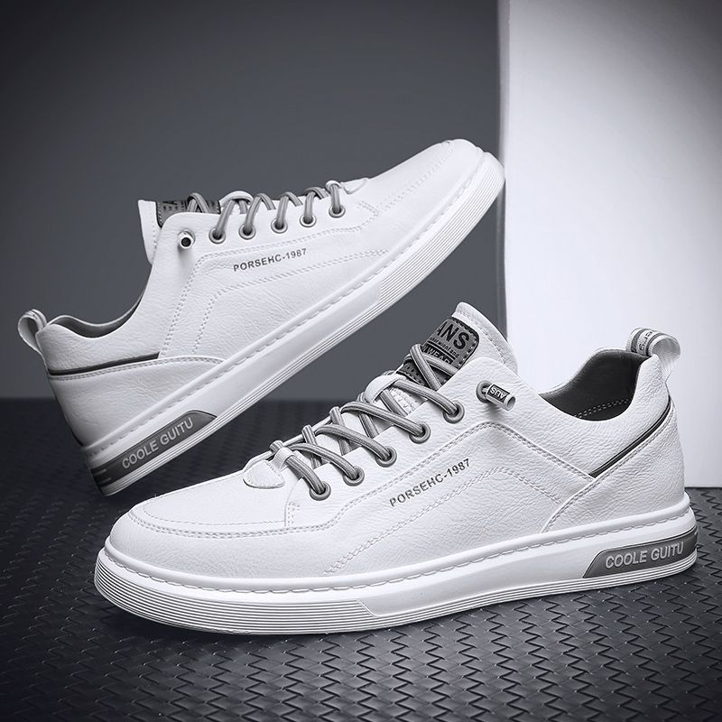2025 Men’s White Leather Flat Shoes Casual Sport Style