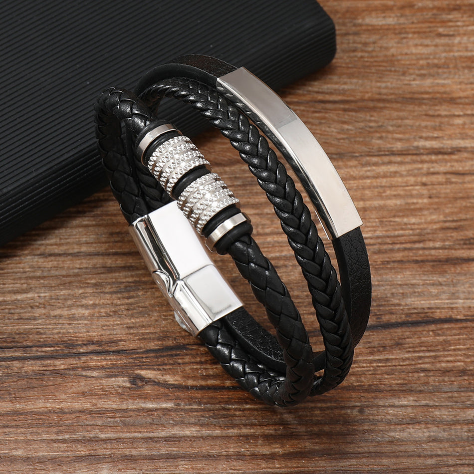 Men's Multi-Layer Leather Bracelet – Stainless Steel Titanium Accessories