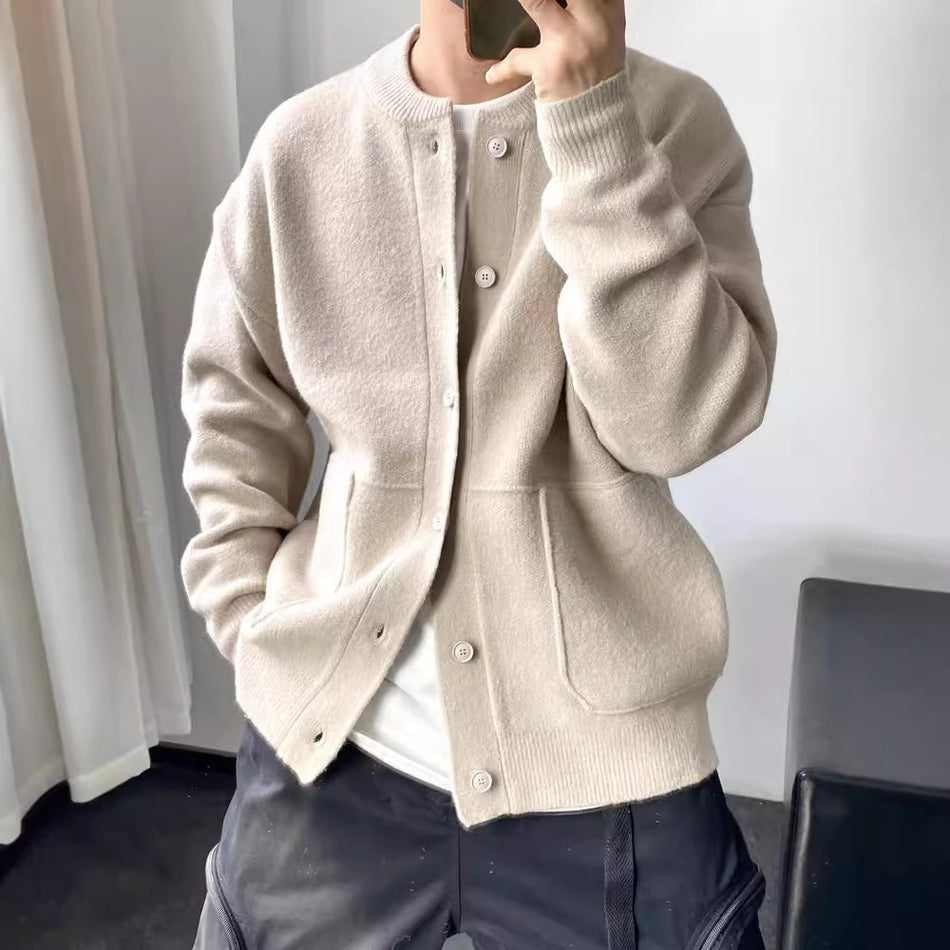Men’s Japanese Wool Crewneck Cardigan Nepal