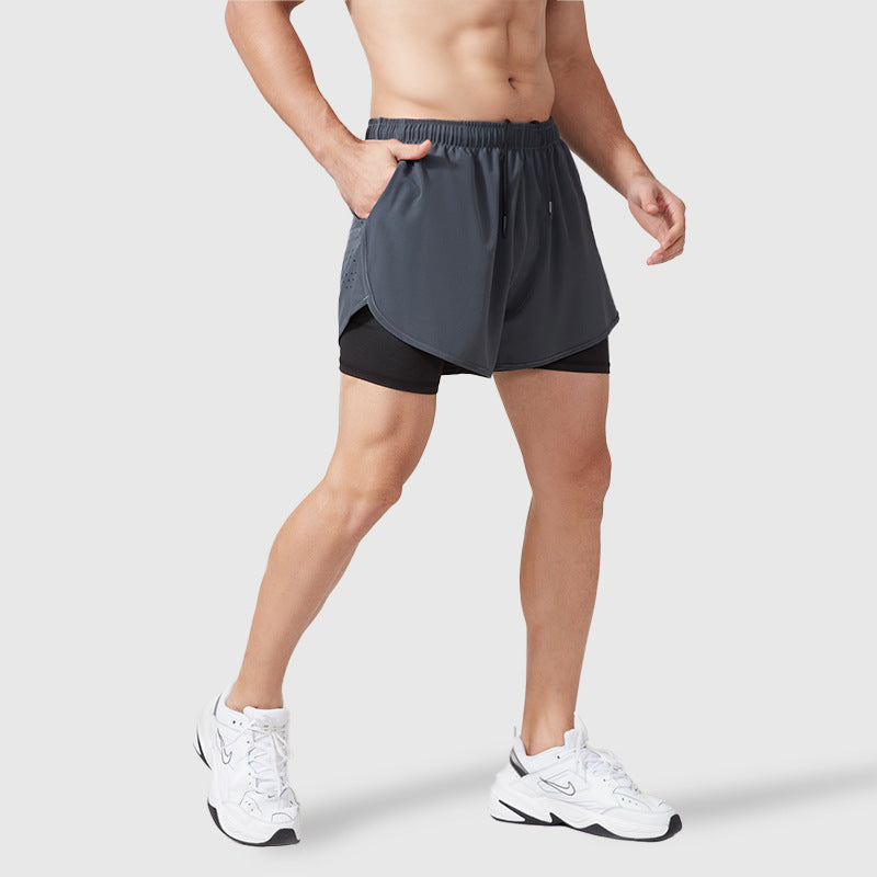Men’s Summer Quick-Drying Sports Shorts | Double-Layer Breathable Fake Two-Piece 3-Point Fitness Running Training Shorts