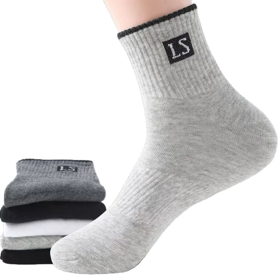 PACK OF 5 - Men’s Pure Cotton Mid-Calf Deodorant Sports Socks Winter
