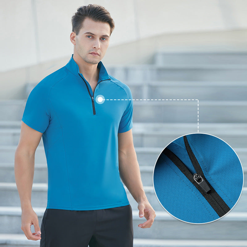 Men’s Quick-Dry Stand Collar Half-Zip Sports T-Shirt