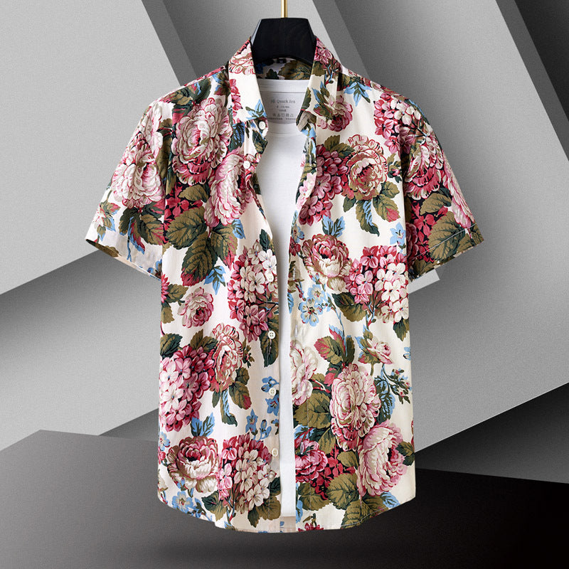 Men’s Slim-Fit Summer Cotton Short Sleeve Printed Shirt