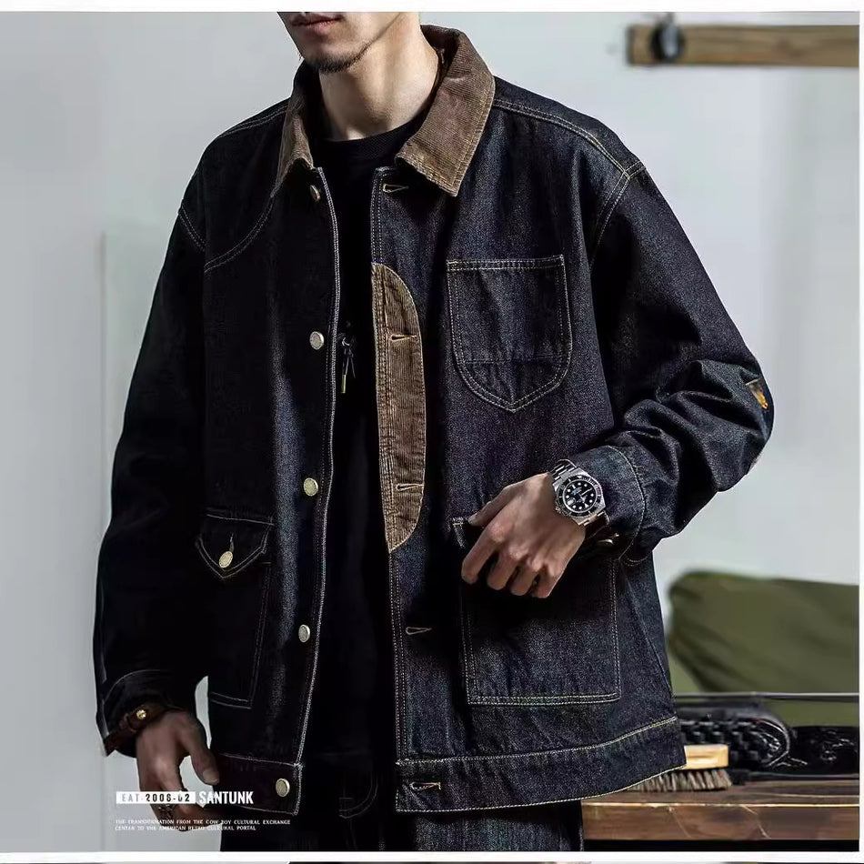 Men's Retro Patchwork Denim Hunting Jacket