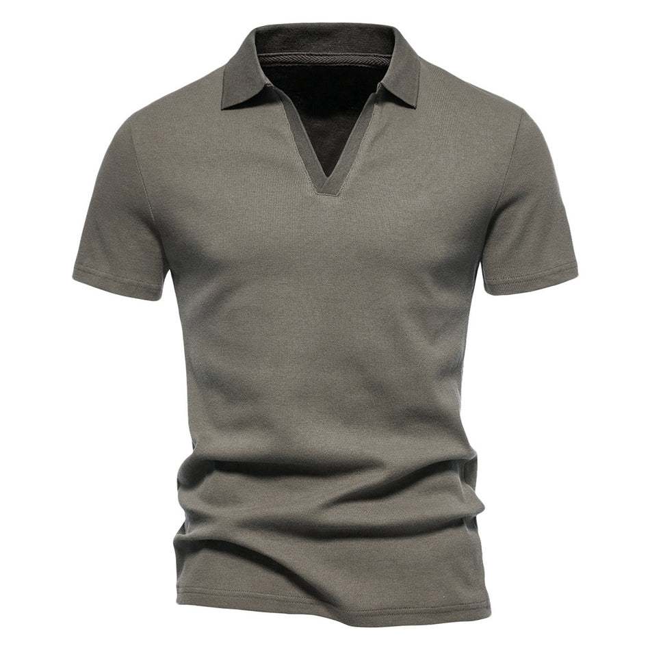 Men’s Summer Henley Collar T-Shirt – Retro Fitness Style