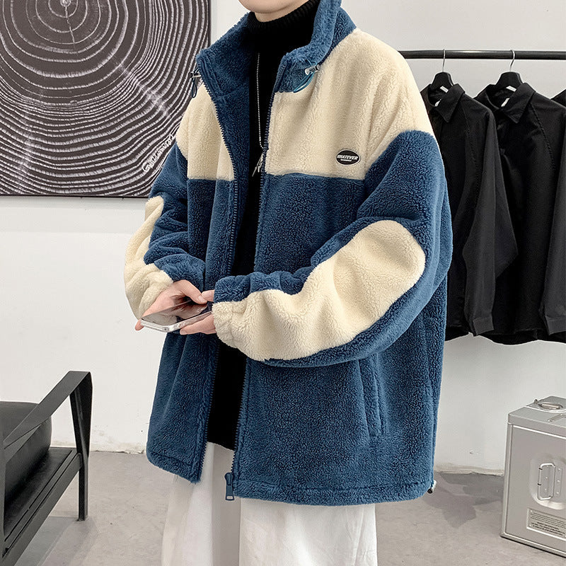 Men’s Lamb Wool Contrast Stitch Fleece Jacket