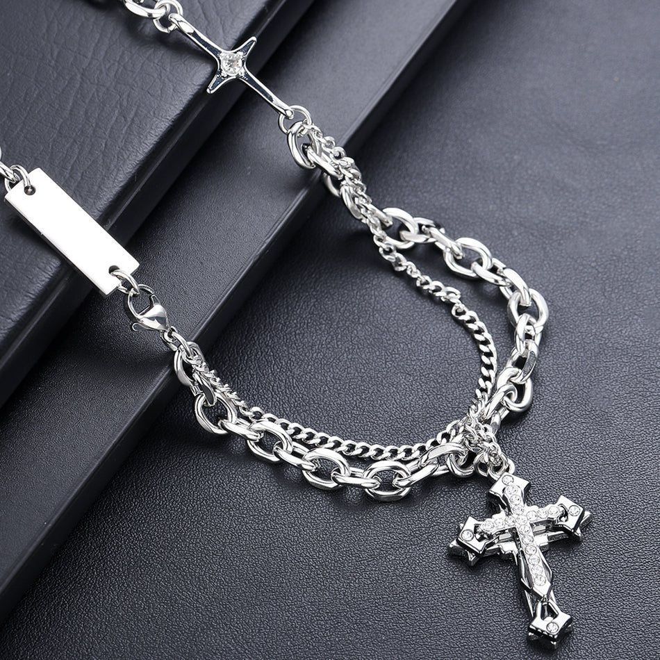 Men's Titanium Steel Stacked Cross Pendant Necklace