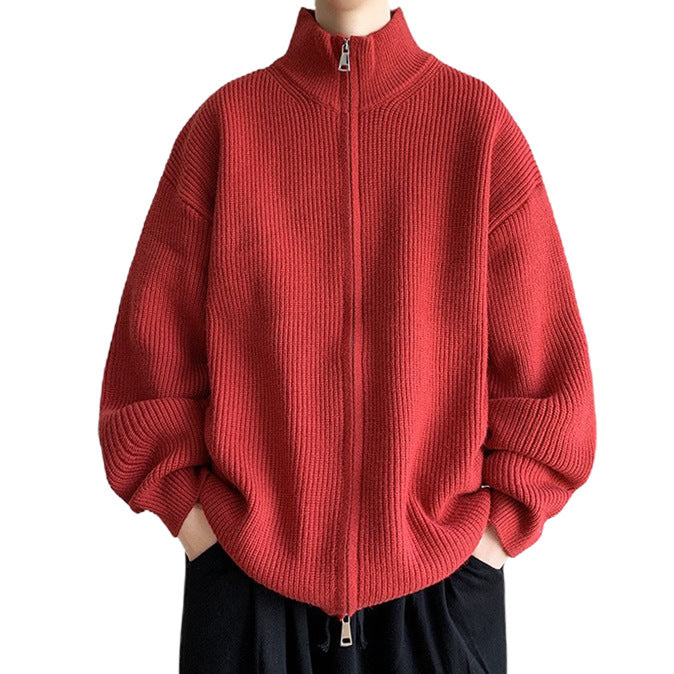 Men's Large-Size Zipper Cardigan – Solid Knit Sweater Jacket