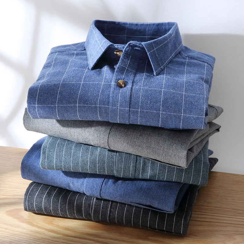 Men’s Flannel Striped Cardigan – Casual Lapel Shirt