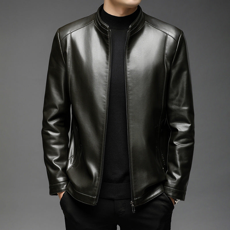 Men’s Sheepskin Leather Jacket for Middle-Aged Dad