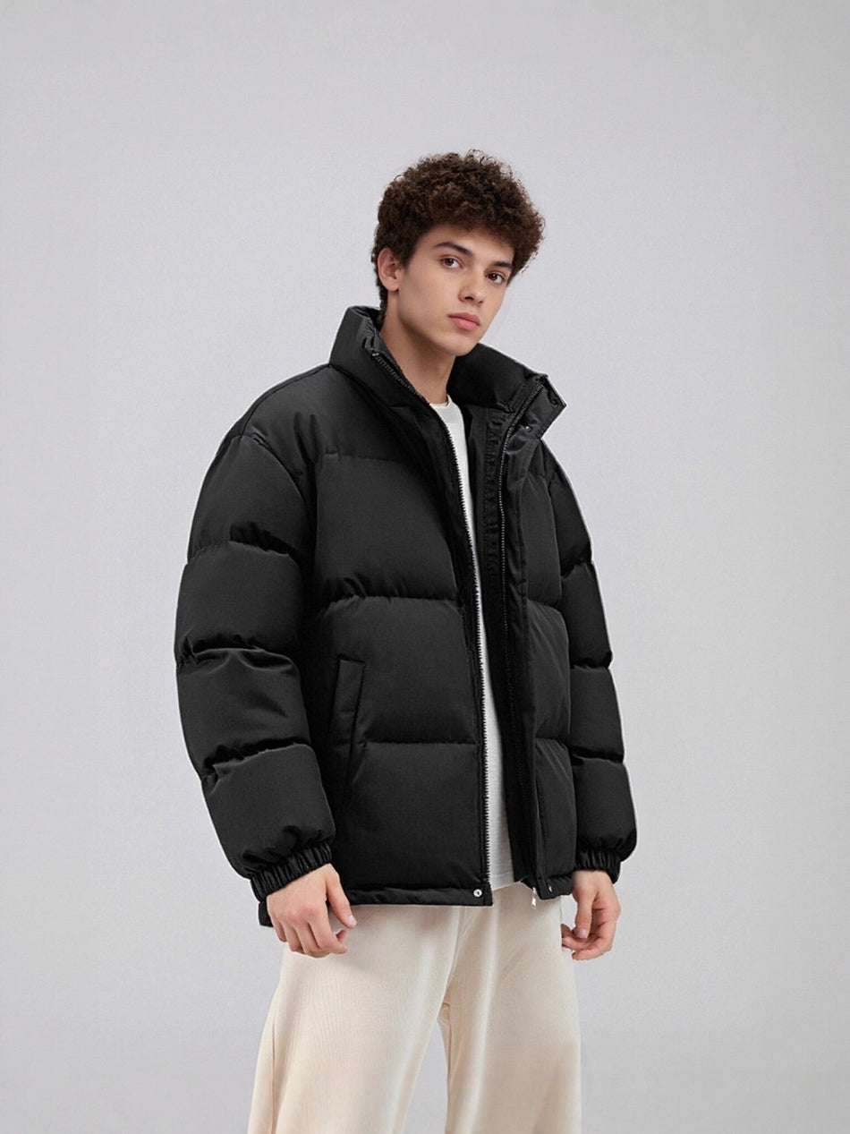 Men’s Stand Collar Solid Color Winter Cotton Jacket