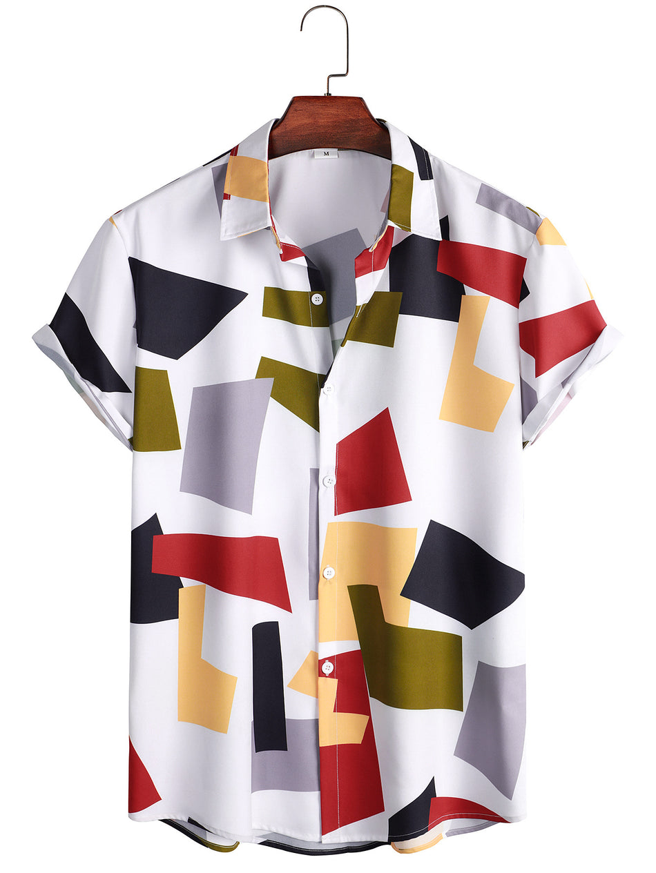 Men’s Geometric Print Short Sleeve Casual Shirt Summer