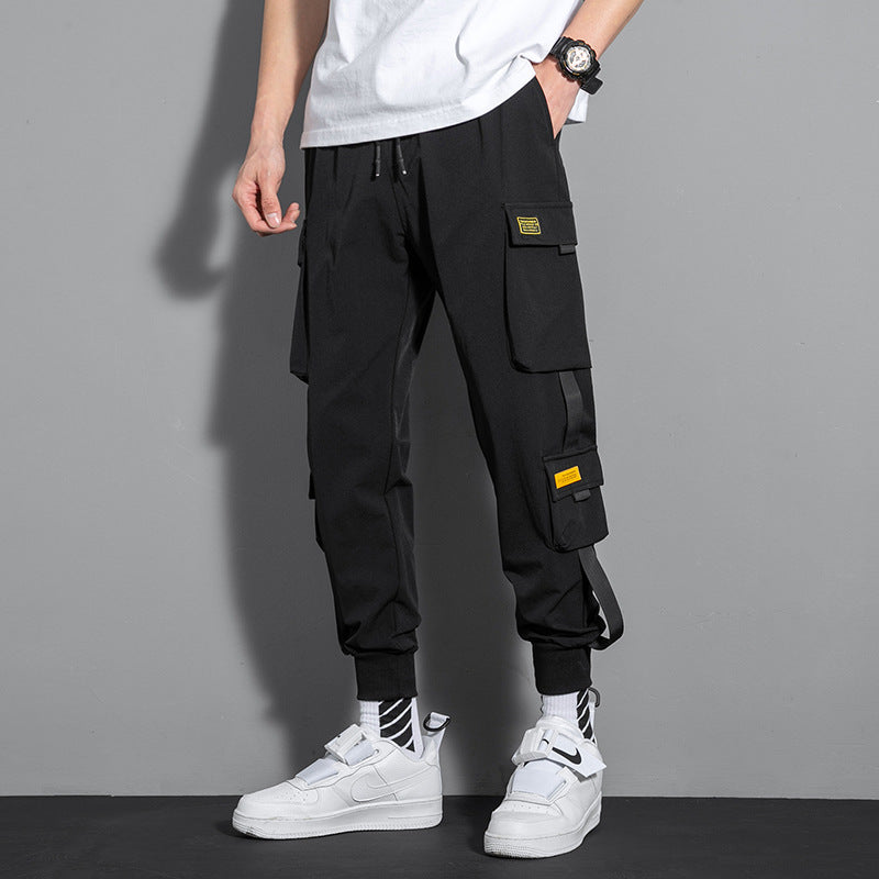 Men’s Summer Loose Multi-Pocket Cropped Overalls