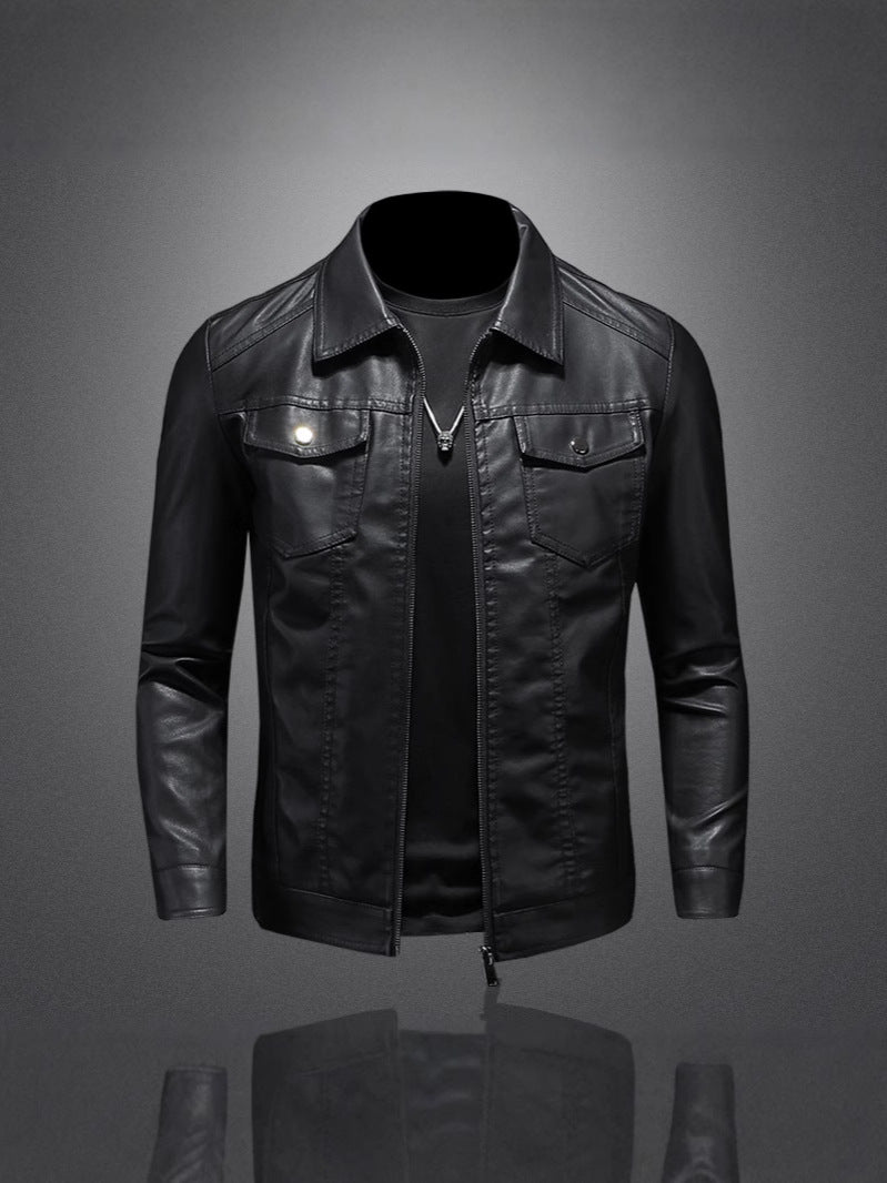Men’s Slim-Fit Fleece-Lined Leather Motorcycle Jacket