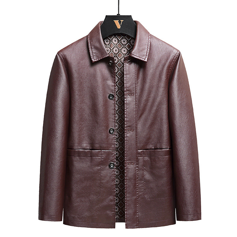 Men’s Lapel Leather Jacket – Autumn Korean Plus Size