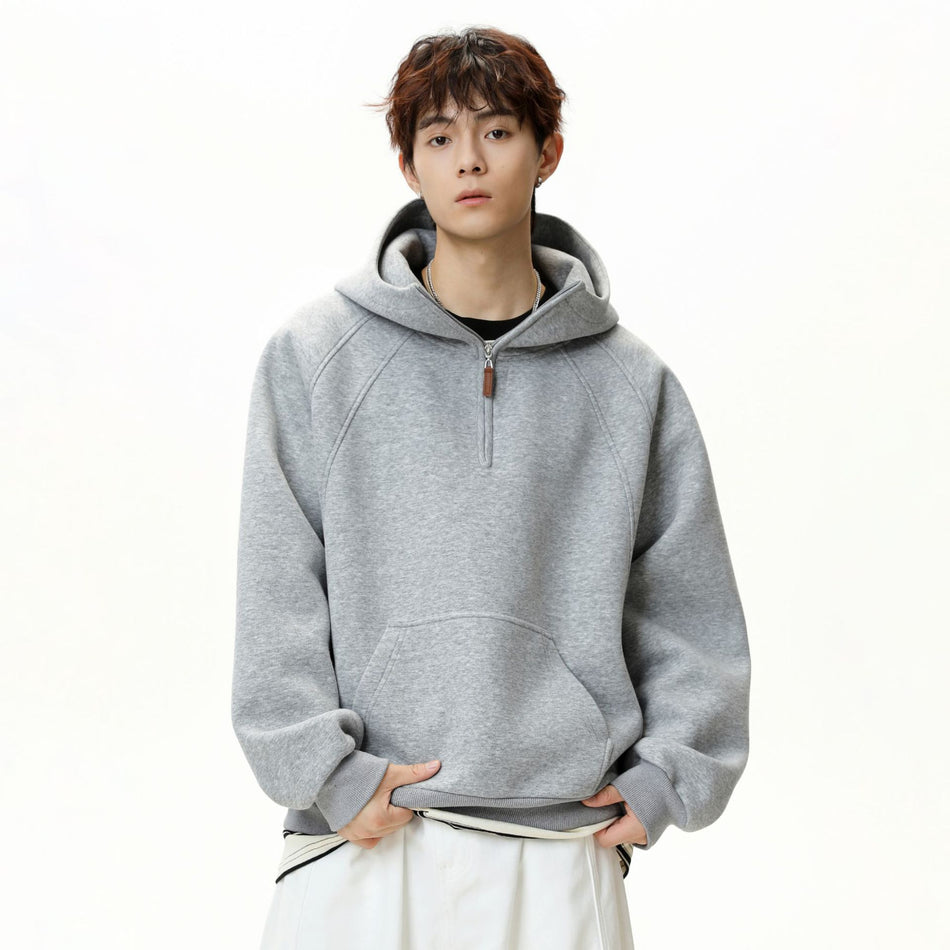 Men’s 3D Split Half-Zip Thickened Hooded Sweatshirt