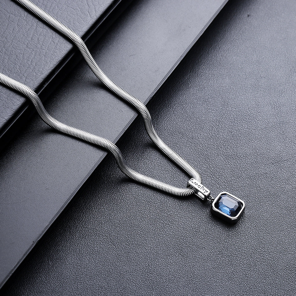 Titanium Steel Gemstone Pendant Snake Bone Chain Necklace