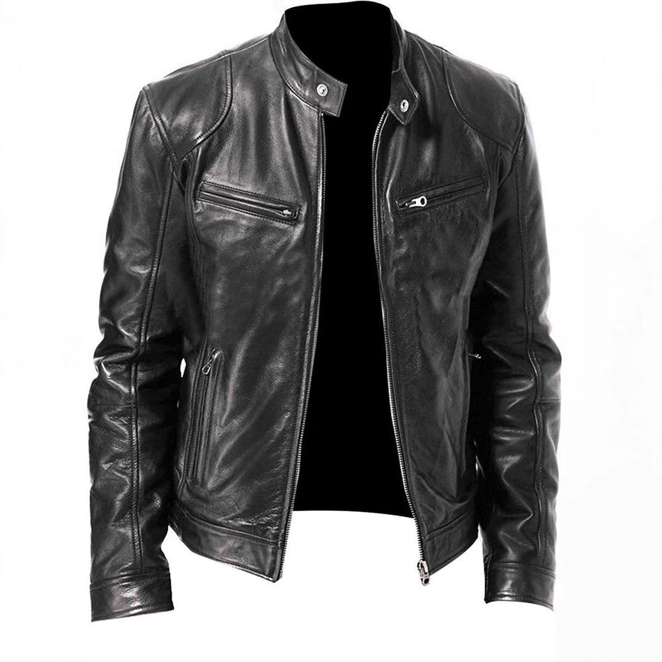 Men’s Multi-Pocket PU Leather Motorcycle Jacket