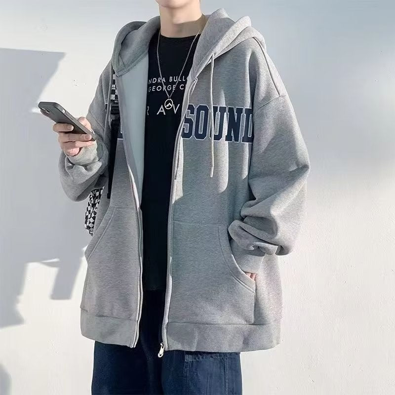 Men’s Fleece-Lined Zipper Hoodie Coat Autumn Winter