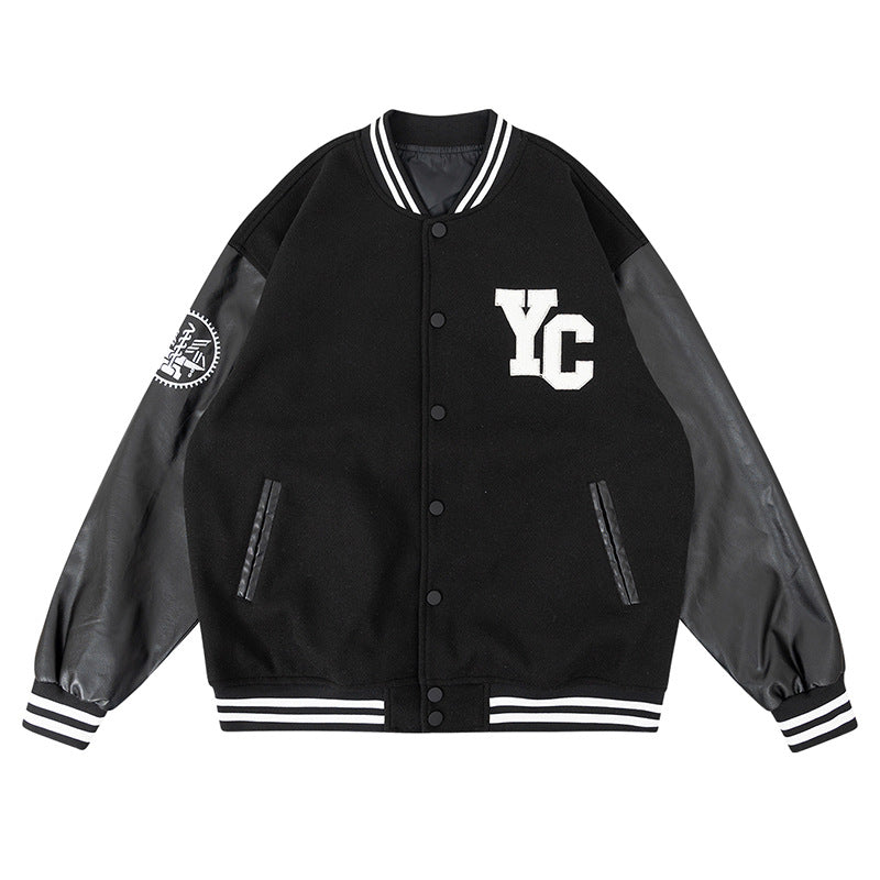 PU Leather Embroidered Baseball Jacket Nepal