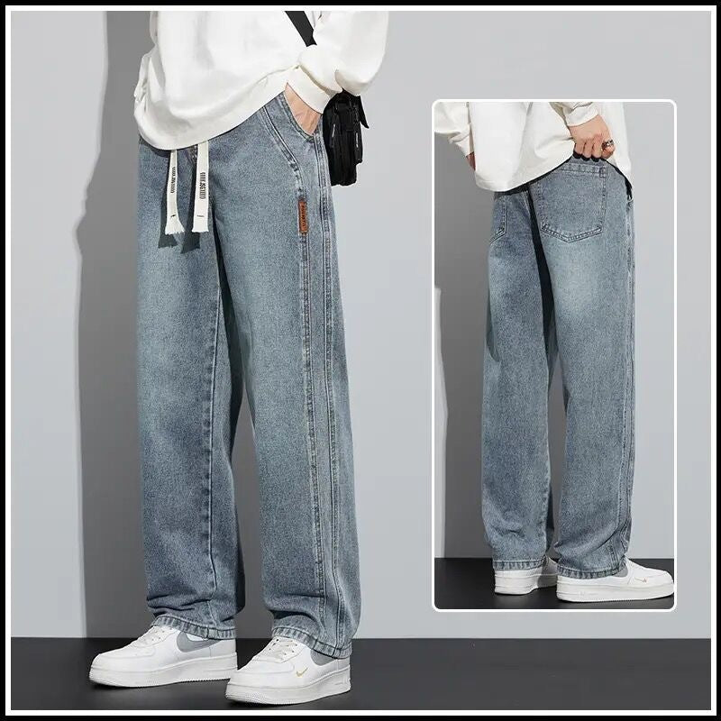Men’s Winter Velvet Wide-Leg Casual Jeans