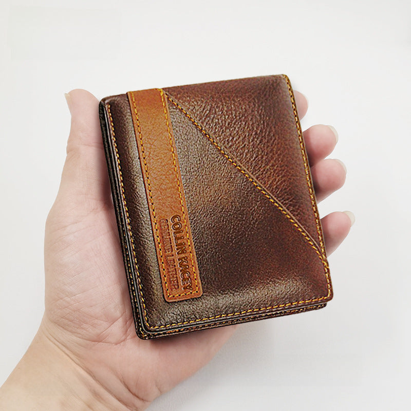 Men’s Retro Cowhide Wallet - Multi-Card & Silver Short Bag