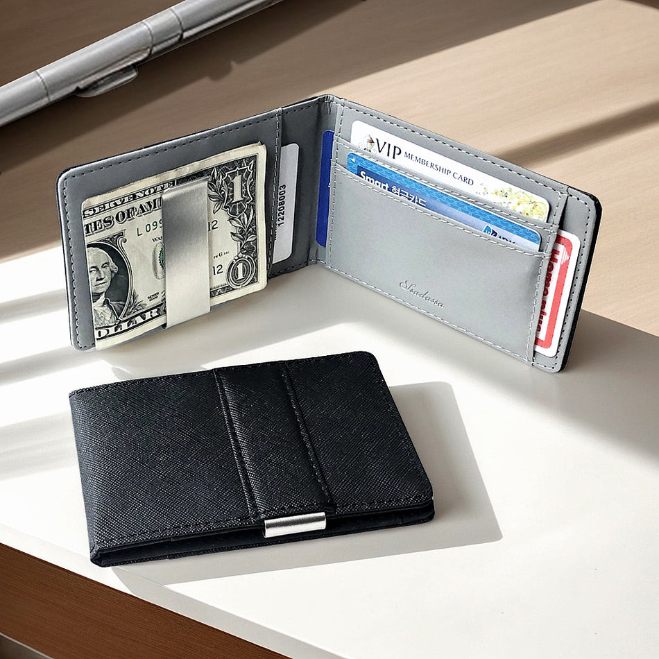 Korean Men’s Cross-Pattern PU Wallet with Card Slots