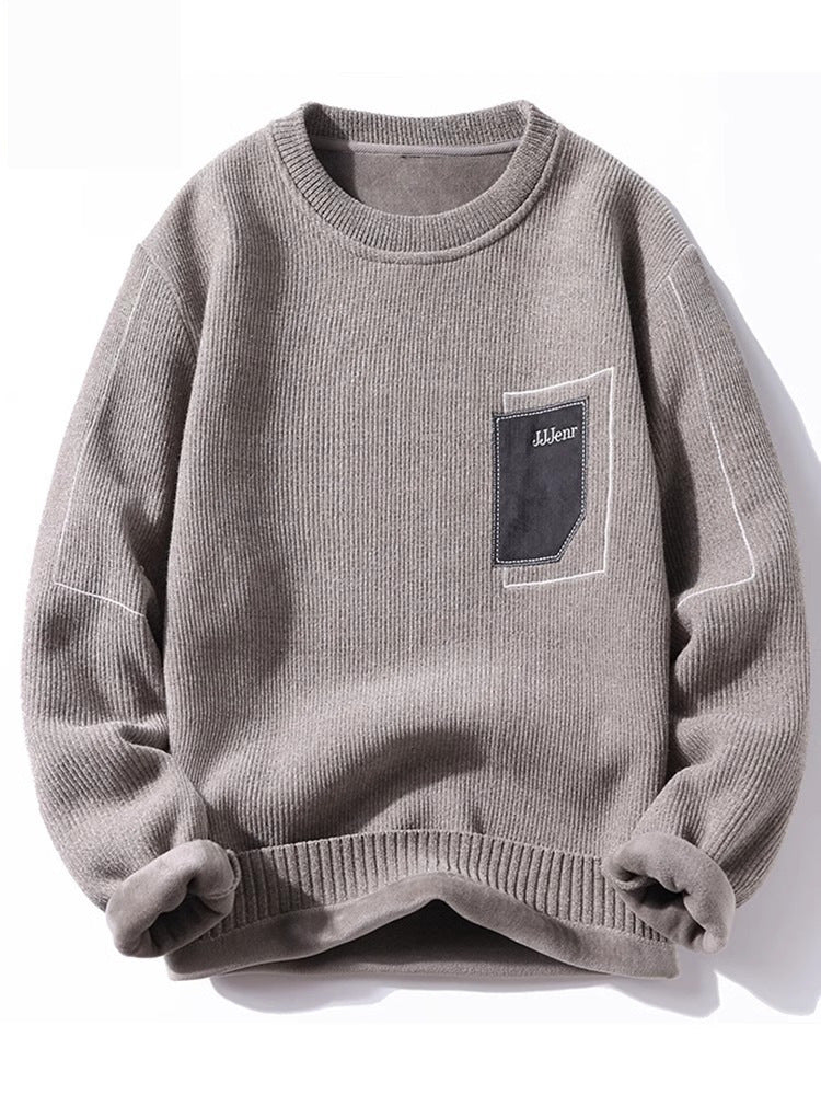 Men's Retro Chenille Fleece-lined Knitwear Round Neck Autumn Sweater