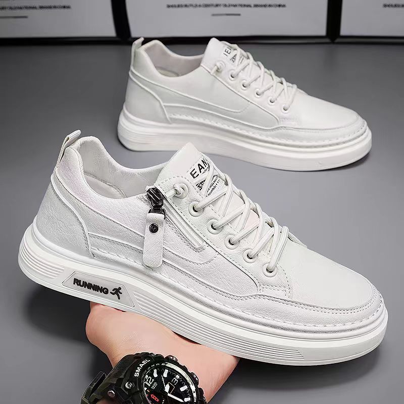 2025 Autumn Men’s White Leather Slip-On Sneakers