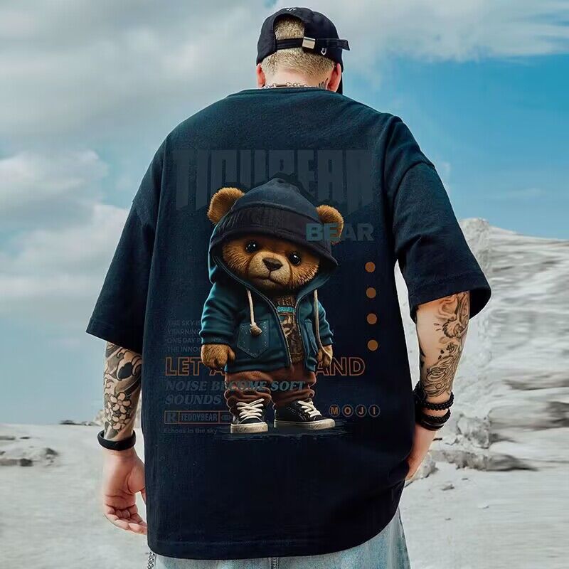 Plus Size Bear Print T-Shirt – Oversized Summer Streetwear