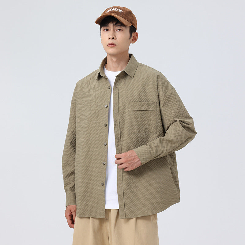Men’s Solid Color Waffle Cardigan Long-Sleeve Shirt