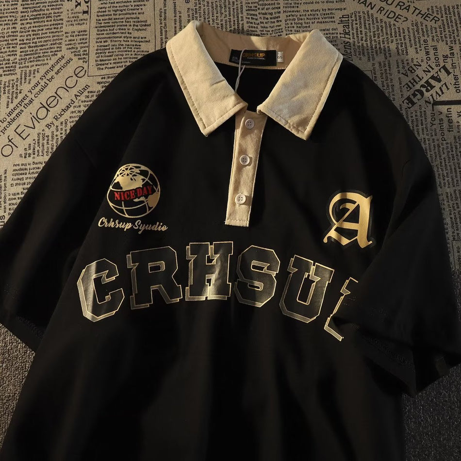 Men's Japanese Style Half-Sleeve Harajuku Polo Shirt