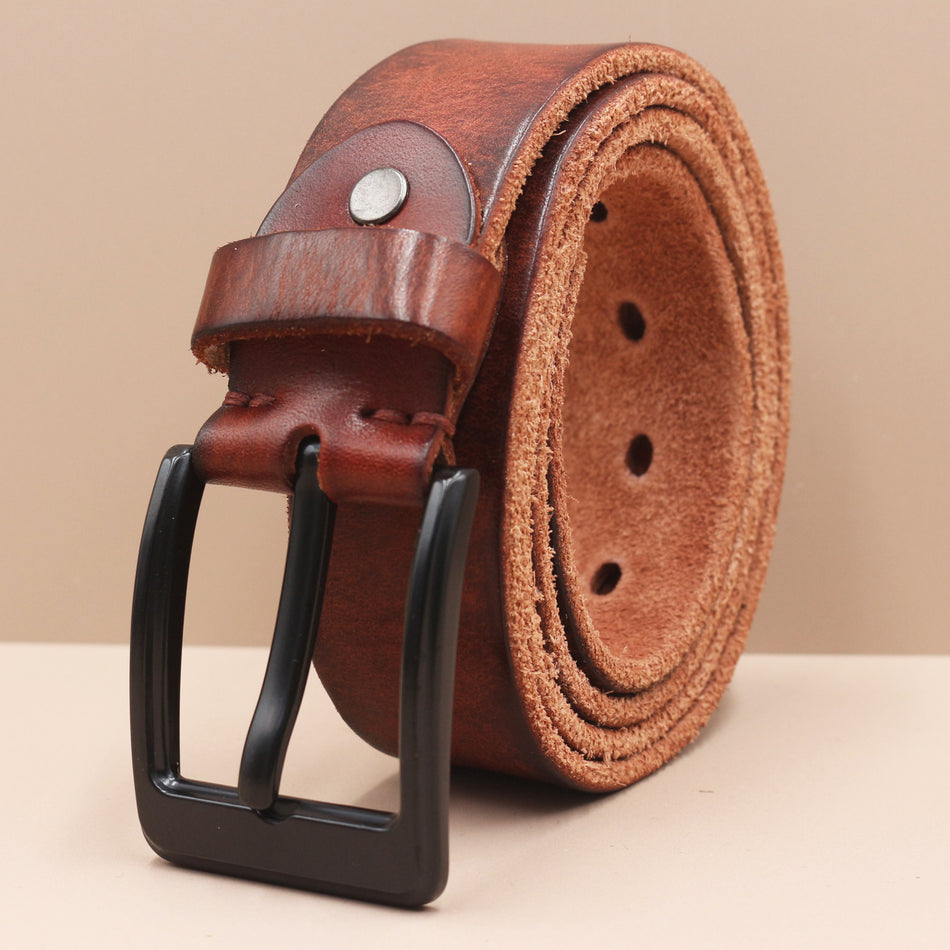 Black Pin Buckle Belt – Korean Vintage Cowhide Style