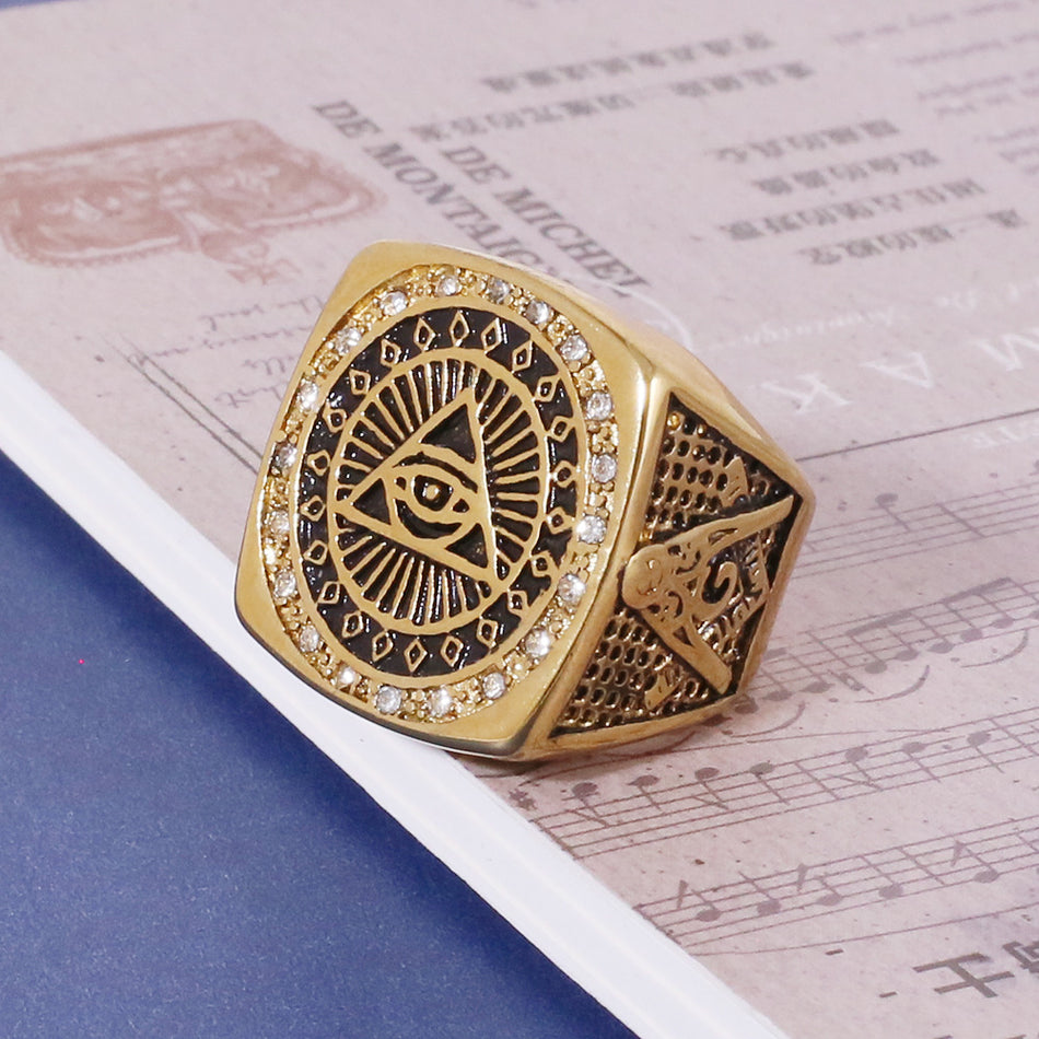 Hip-Hop Titanium Steel Golden Ring for Men